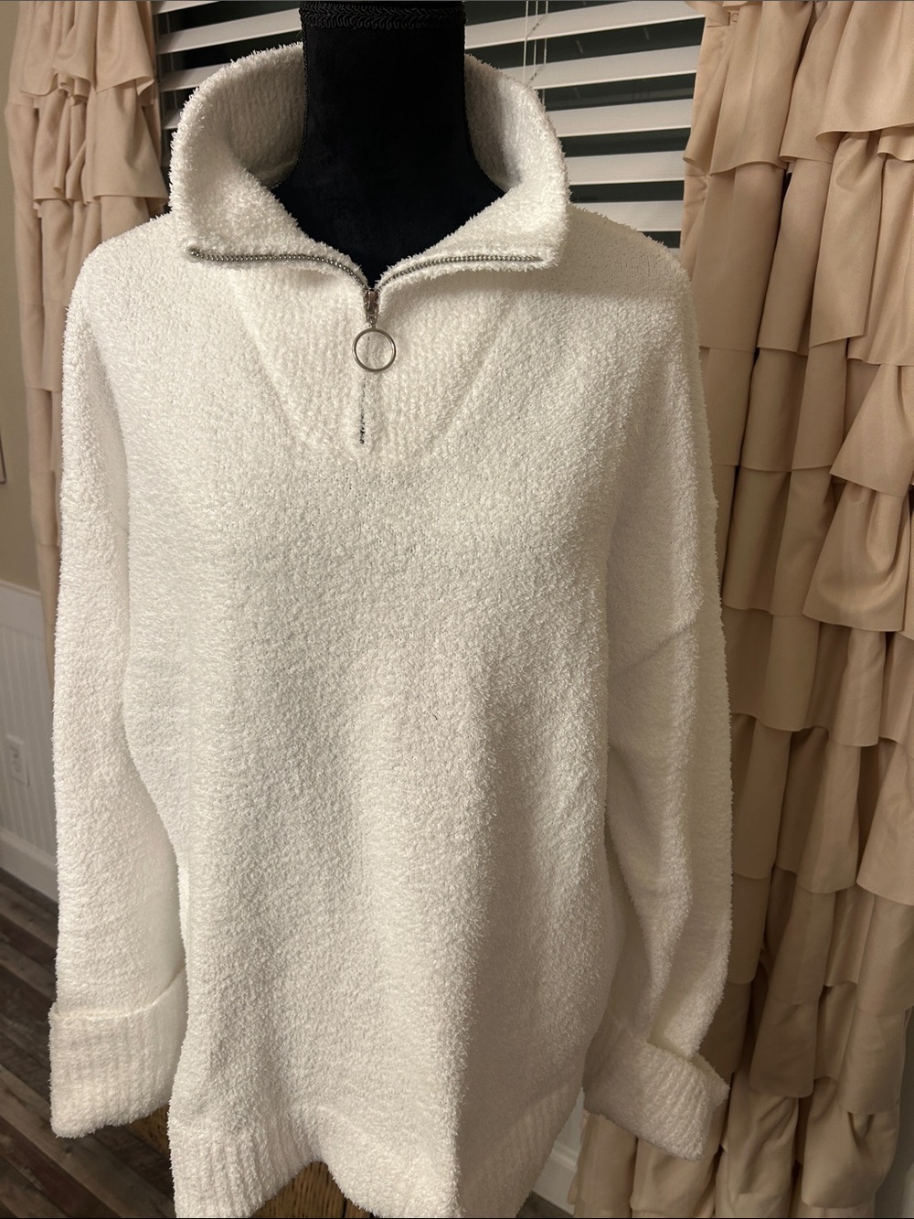 Cozy Cream Quarter-Zip Turtleneck Pullover